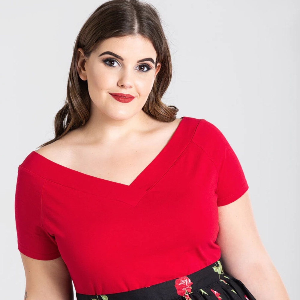 Hell Bunny Red V-Neck Short Sleeve Tee
